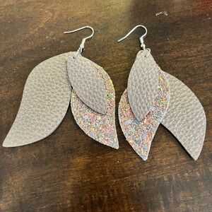 Handcrafted Taupe Multilayer Leaf Drop Earrings